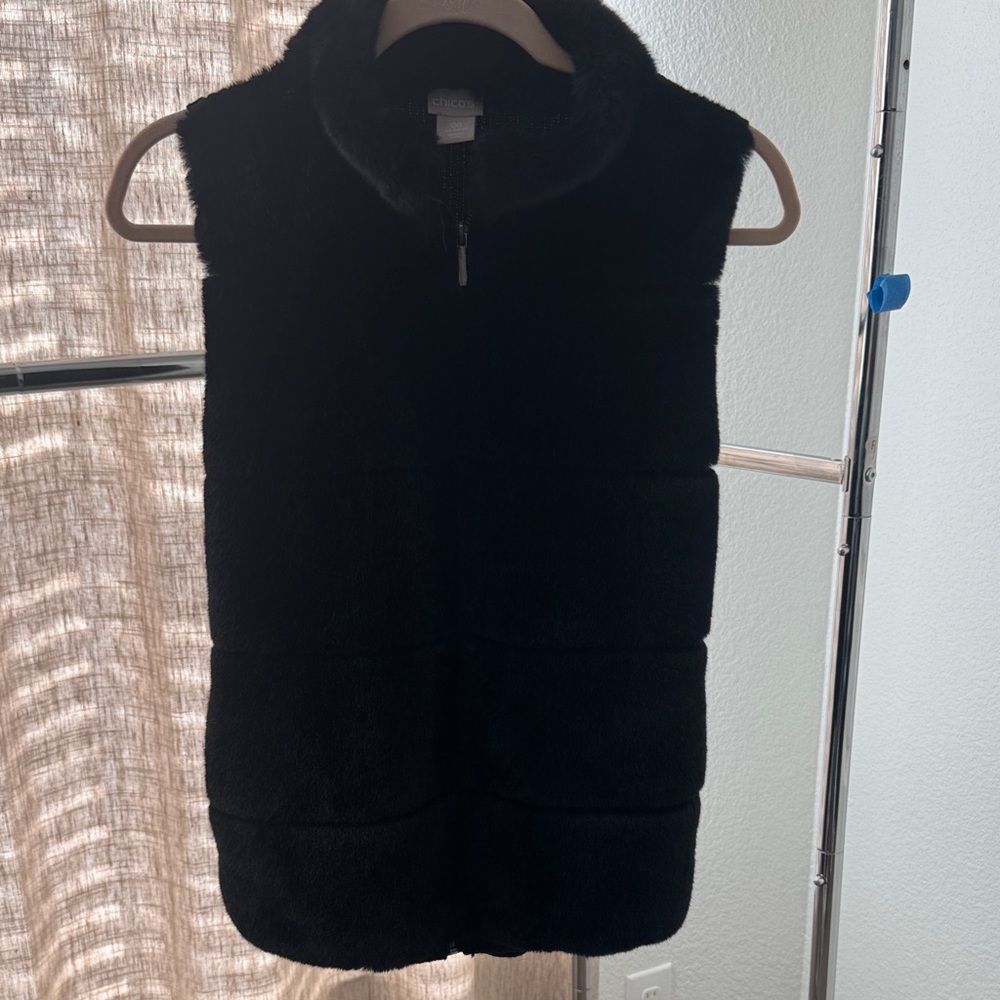 Chico's Elegant Black Faux Fur Vest